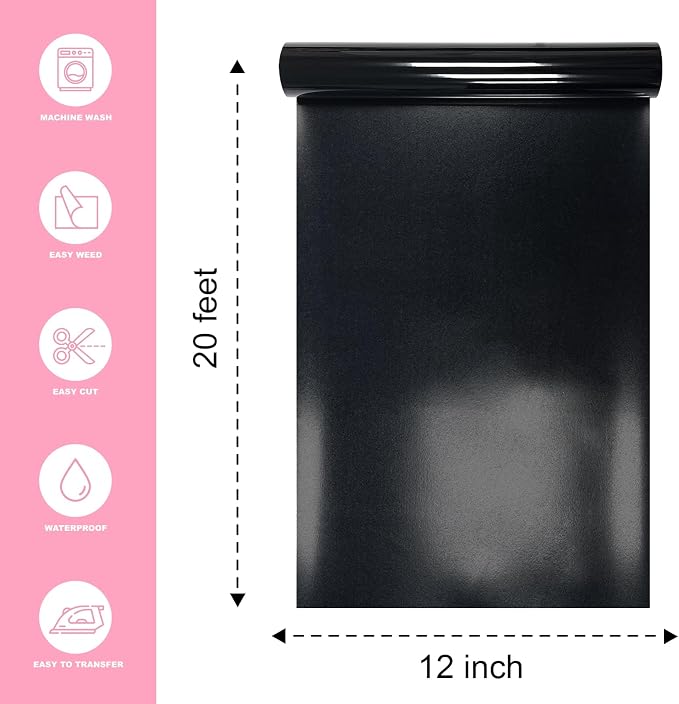 Black Htv Vinyl Rolls Heat Transfer Vinyl 12" X 20ft, - Image 2