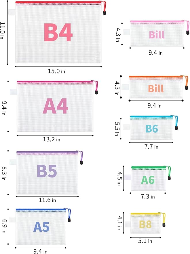 JARLINK 72Pcs Mesh Zipper Pouch Bags, 8 Sizes Waterproof Zipper Bags | - Image 3