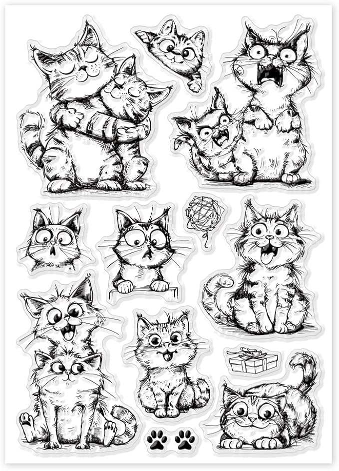 GLOBLELAND Cat Friend Clear Stamps Funny Cat Silicone Stamp Seals Cartoon Cat - Image 8