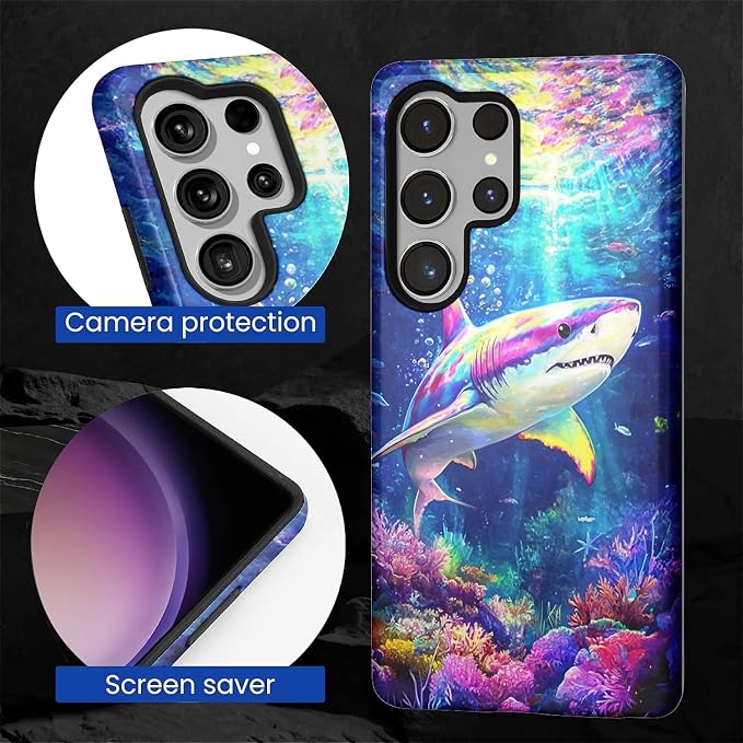 for Samsung Galaxy S25 Ultra Case, Colorful Ocean Sharks Pattern Glossy 2 in 1 - Image 6