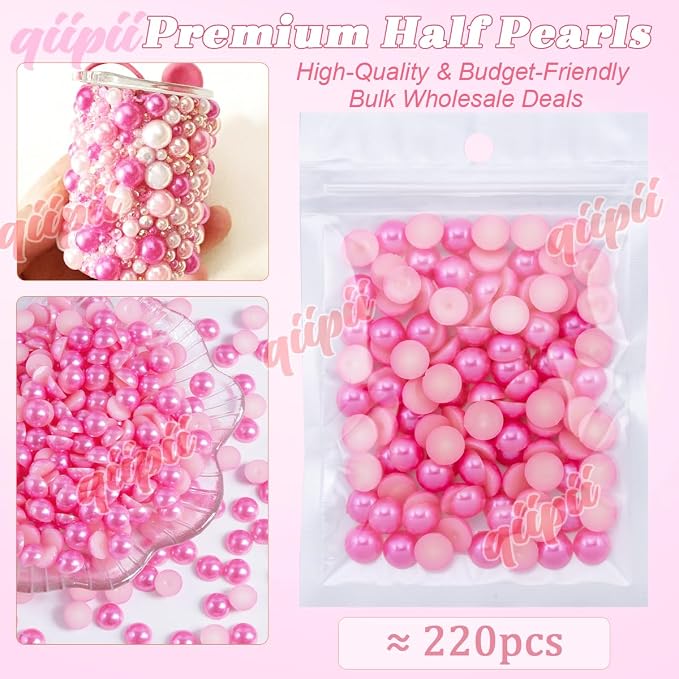 qiipii 220PCS 10mm Rose Pink Half Round Pearls Bulk - Image 2