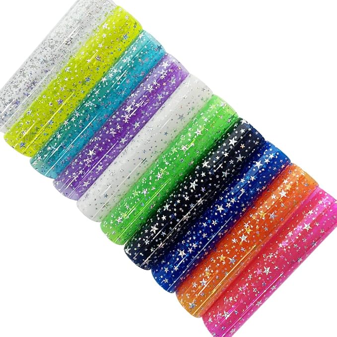XHT 10 Pcs Sparkle PVC Vinyl Fabric, 8.3"x11.8" Clear Laser Star Printed - Image 6