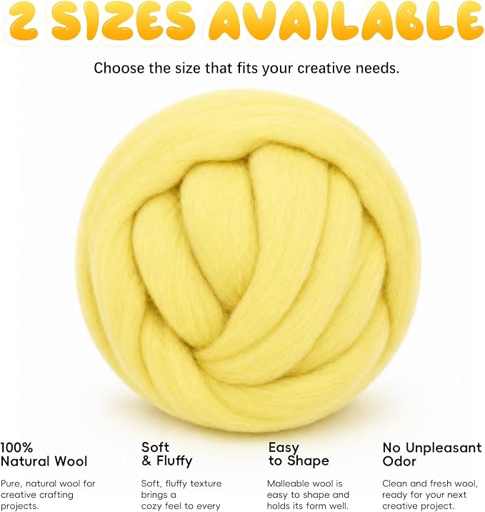 3.53oz Wool Roving: Needle Felting Wool White Roving Wool Felting Supplies Pure - Image 8