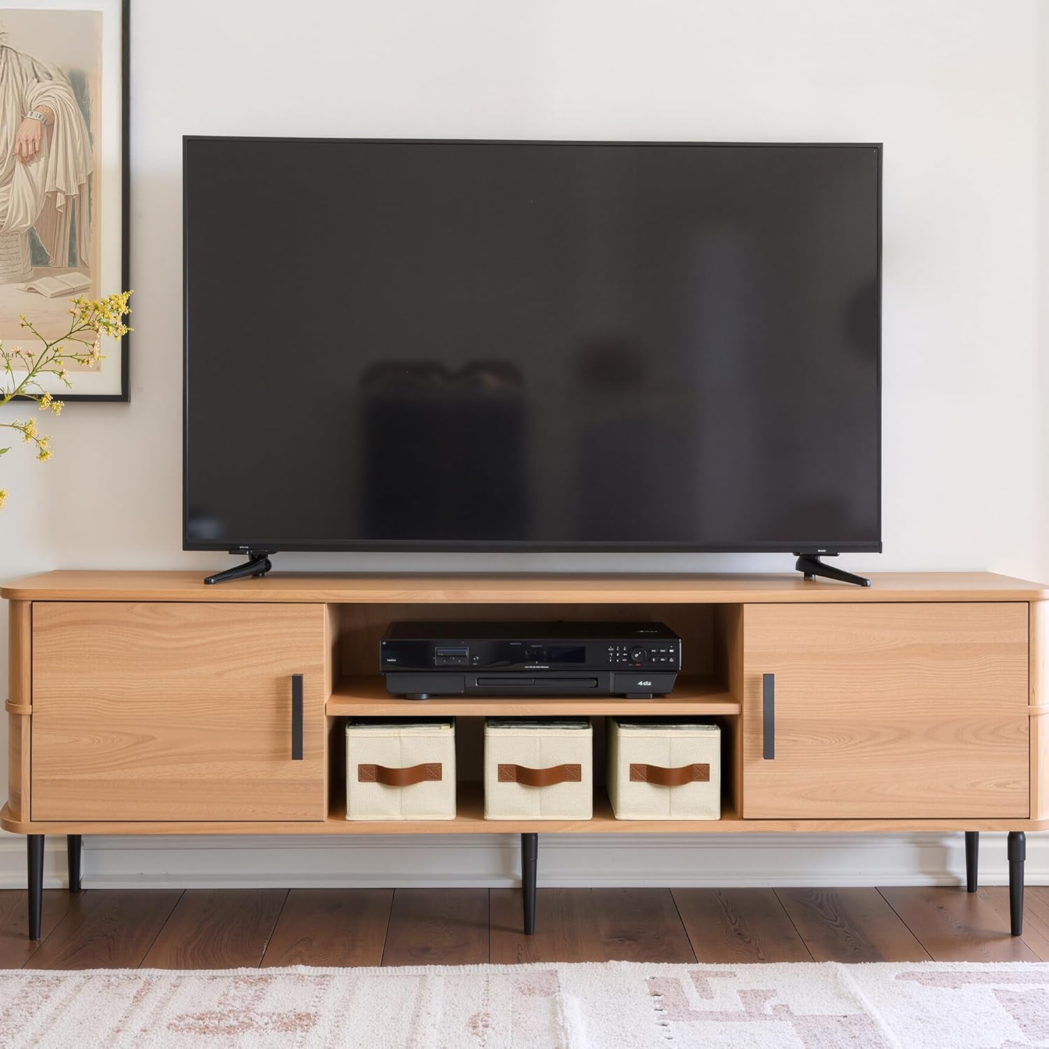 GRANNY SAYS Small Fabric Storage Bins, Storage Baskets for Shelves with PU Handles, Toilet Paper Storage, Mini Baskets for Organizing DVD, Photos, Clothes, Diaper, Sock, Cd, 3-Pack, Ivory