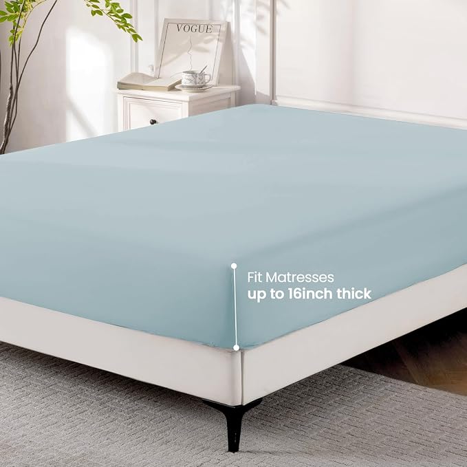ROSE&RISY Light Blue Twin Fitted Sheet, Soft and Breathable - Image 3