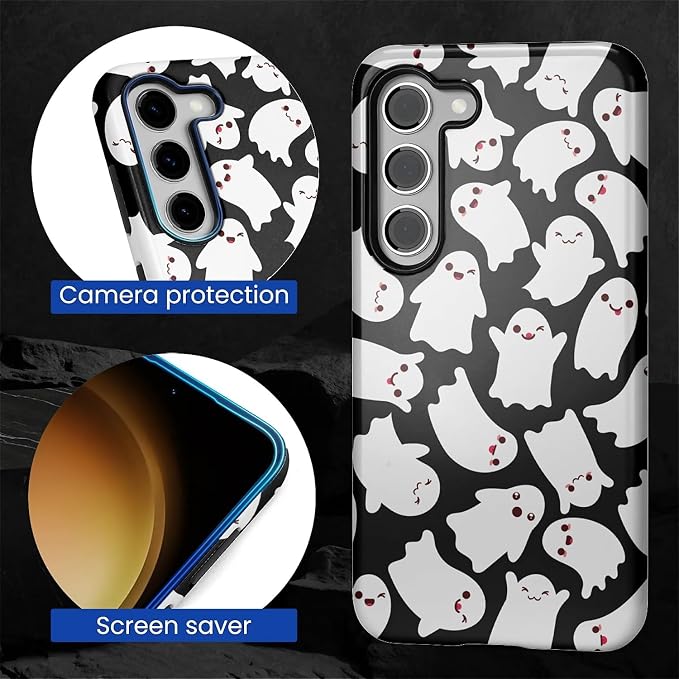 Case for Samsung Galaxy S23 Case, Halloween Ghosts Bats Design Hybrid Dual - Image 2