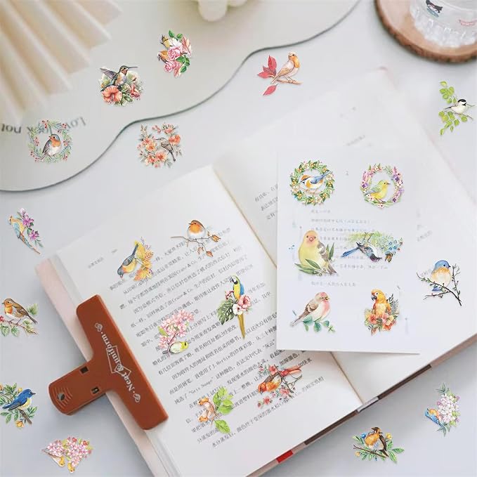 50PCS Flower and Bird Stickers PET Transparent Stickers Nature Watercolor Birds - Image 6