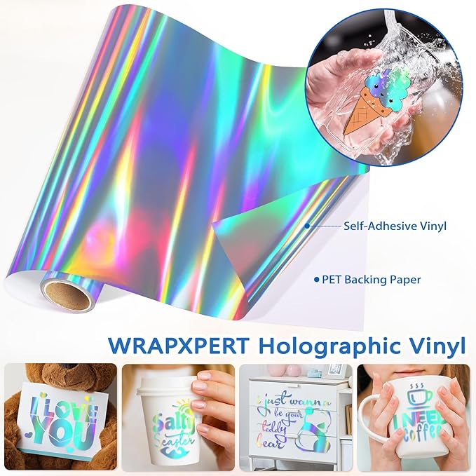 WRAPXPERT Holographic Vinyl, Rainbow Silver Adhesvie Roll - Image 4