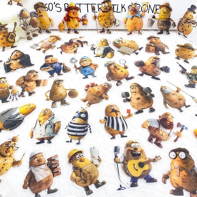 50PCS Funny Potato Meme Stickers Pack – Waterproof Clear Cute 3D Cartoon Potato - Image 2