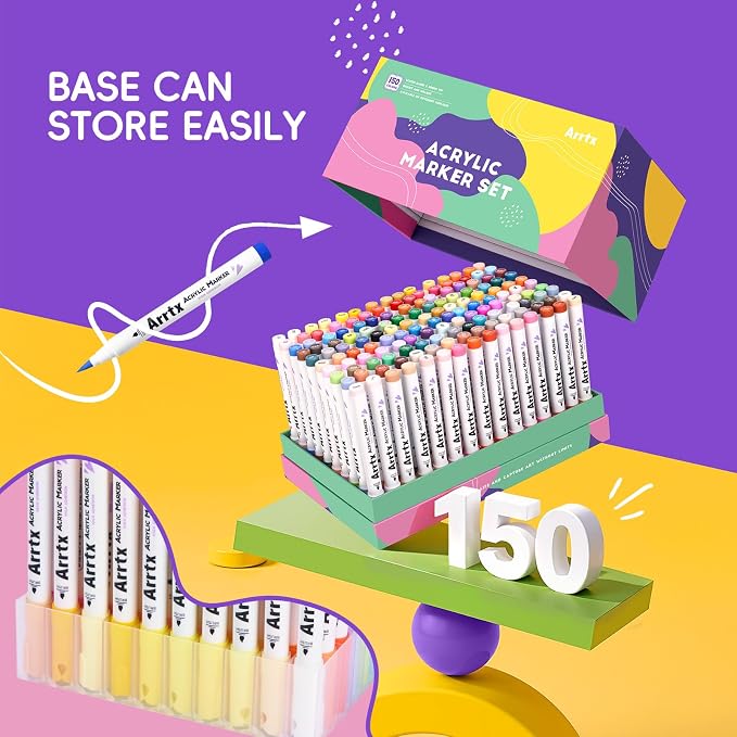 Arrtx 150 Colors Markers Paint Pens, Acrylic Paint Pens - Image 2