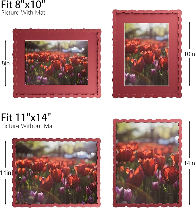 11x14 Picture Frame with Mat for 8x10, Wavy Edge Wooden Real Glass Photo Frame - Image 4