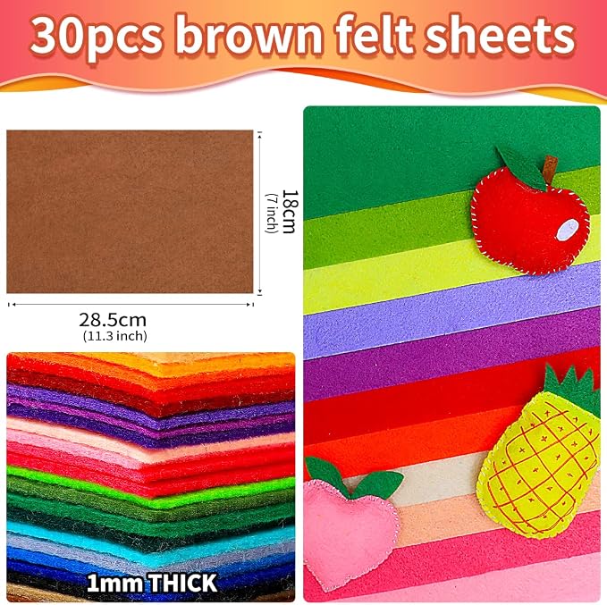 IOOLEEM Brown Felt Sheets, Craft Felt Fabric Sheets, Sewing Felt Rectangle - Image 2