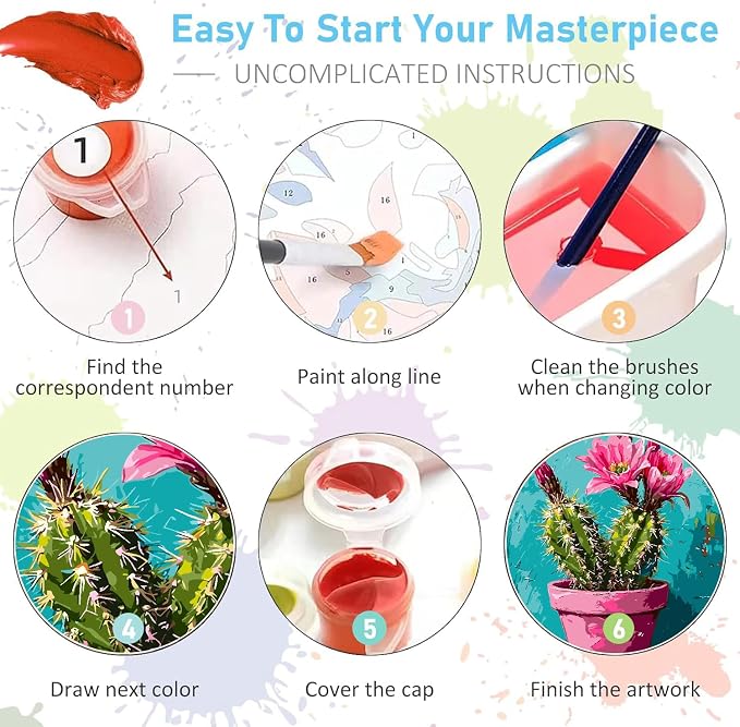 Mrnsiet Paint by Number for Adults Beginners, Easy Cactus Paint by Numbers Kits - Image 7