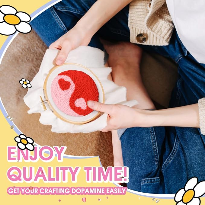 yuegool 6PCS Energy Punch Needle Coasters Kit, Easy DIY Punch Needle Embroidery - Image 3