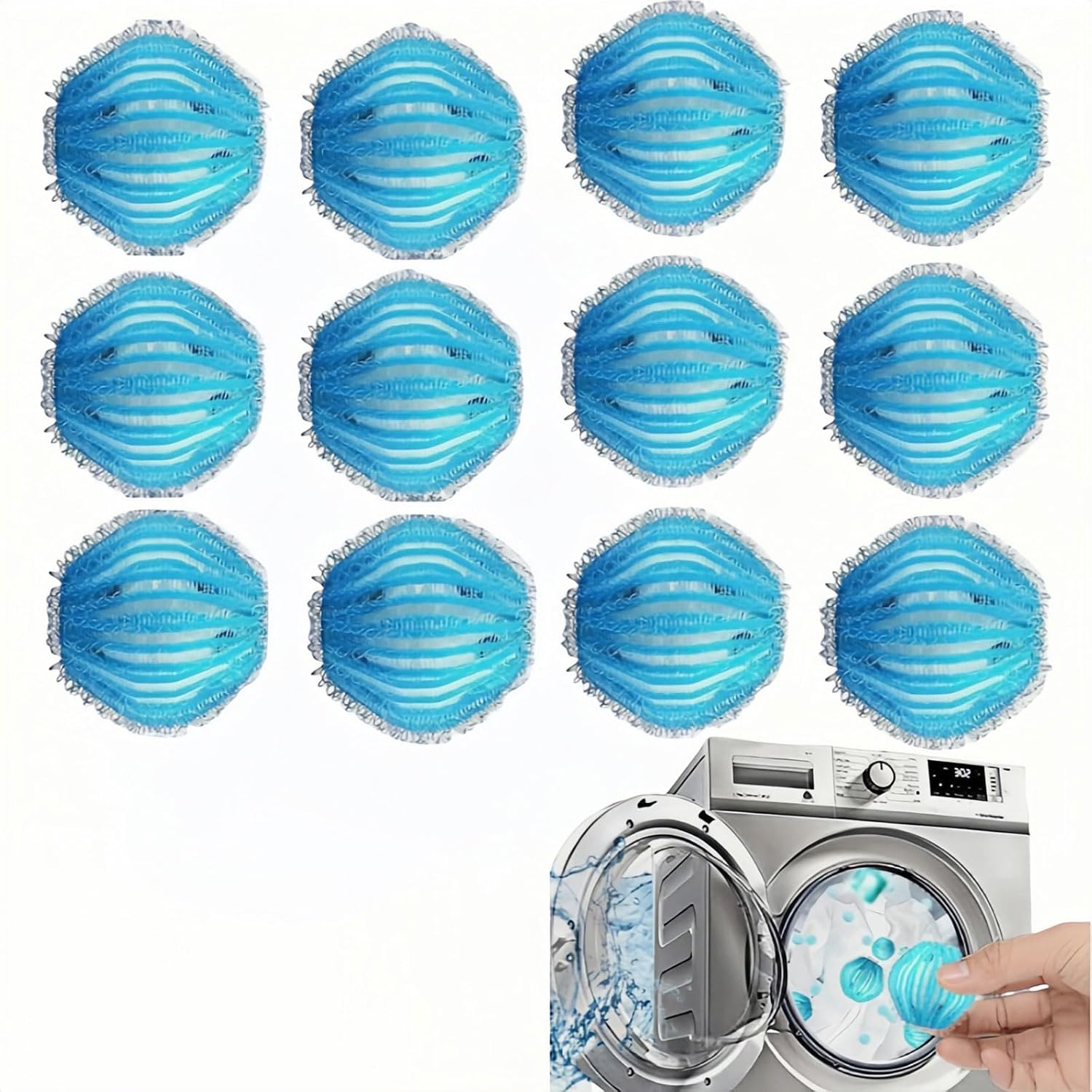 12 PCS Pet Hair Remover for Laundry & Dryer, Reusable Laundry Lint Catcher, Dog Hair Remover Tool for Clothes Bedding, Washing Machine Hair Trap, Non-Damaging Fabric Safe