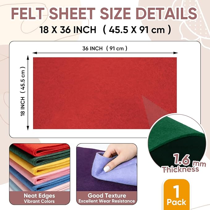 Soft Felt Fabric Sheet 18" x 36", 1.6mm Acrylic Craft Felt, Large Precut Sheet - Image 2