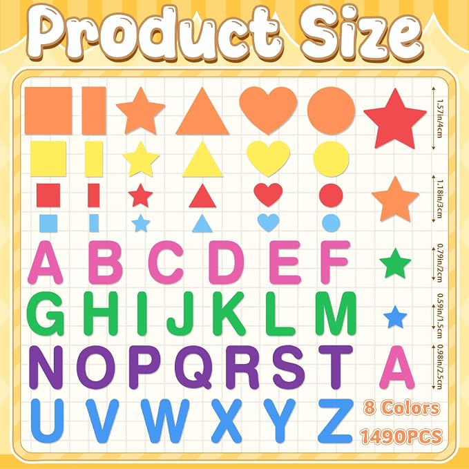 1490Pcs Foam Stickers for Crafts 8Colors Self Adhesive Foam Letter Shape - Image 2