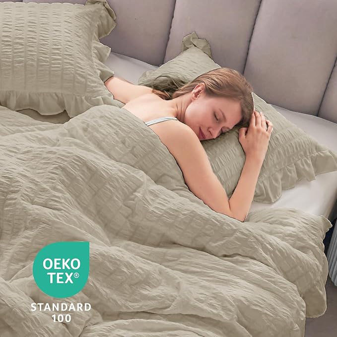 JOLLYVOGUE Twin Size Comforter Set, 2 Pieces Linen Seersucker Lightweight - Image 6