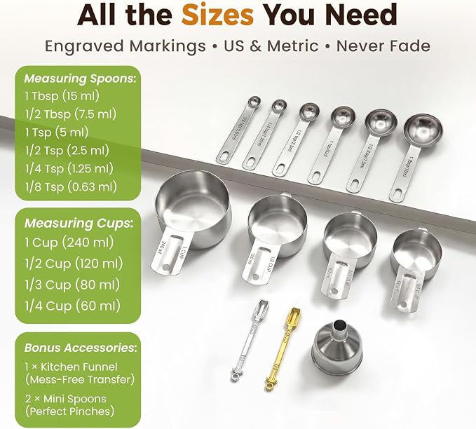 13PCS Measuring Cups and Spoons Set, Premium Heavy Duty Steel Measuring Spoons - Image 5