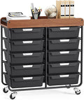 10 Drawers Rolling Cart with Wooden Tabletop, Utility Storage Cart with Wheels by APEXCHASER