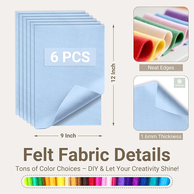 Baby Blue Soft Felt Sheets for Crafts, 1.6mm Thick, Kids' Crafts, DIY Projects - Image 2