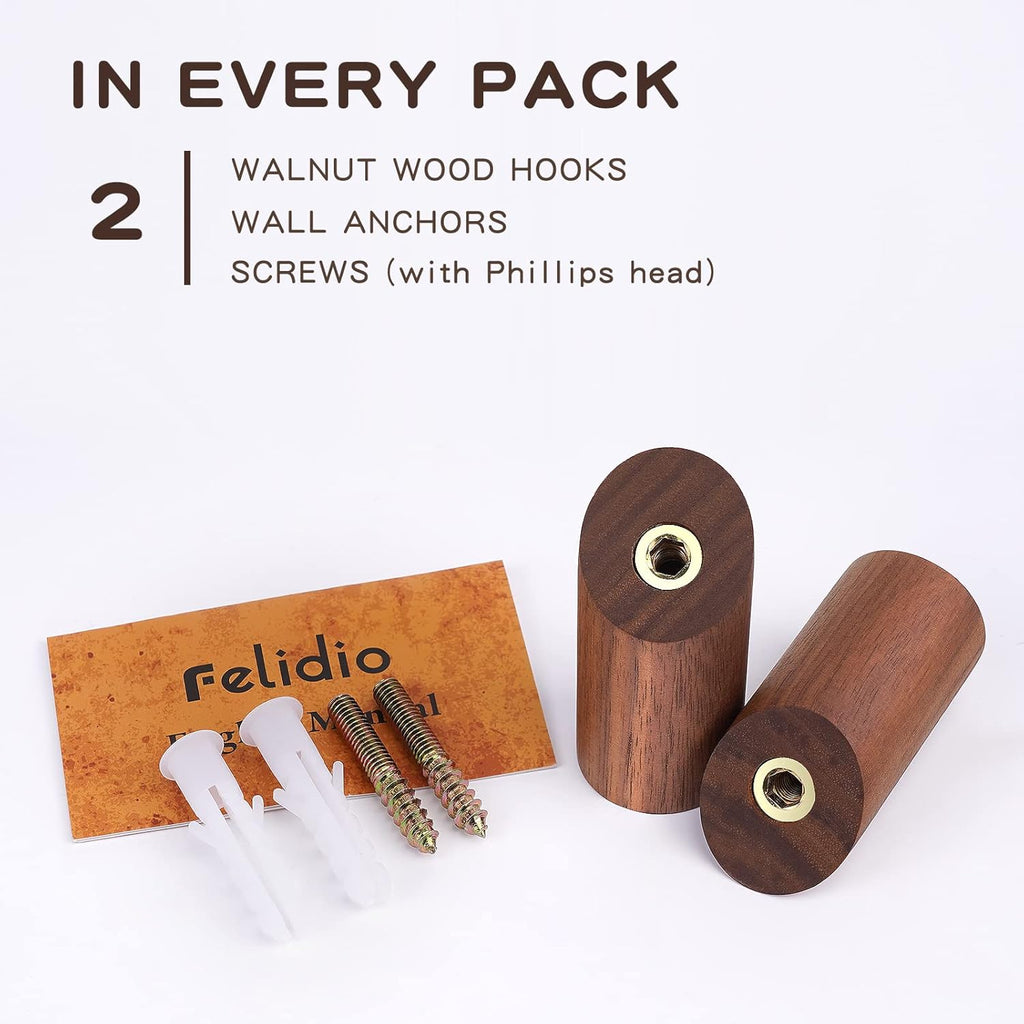 Wooden Wall Hooks, 2 Pack Coat Hooks Wall Mount, Natural Wood Hooks Coat Rack, Heavy Duty Hooks for Hanging Towels Entryway Coats Hat Rack for Wall (Walnut Wood)