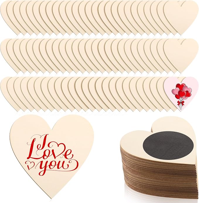 Qunclay 80 Pcs 1 Inch Small Wooden Heart Magnets by Qunclay