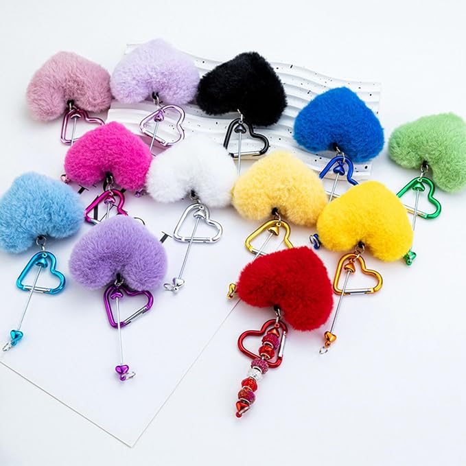 Beadable Heart Pom Pom Keychain Blank Bar - Image 3