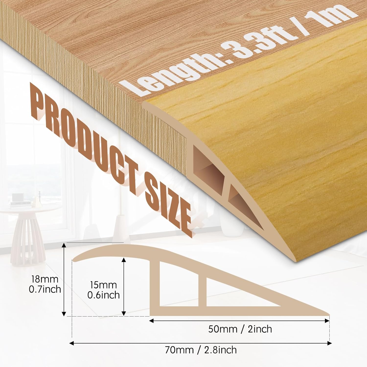Floor Transition Strip Door Threshold 39" Floor Transition Reducer Trim on The Edges Threshold Strip Self Adhesive Suitable for Doorways, Tiles, Carpet