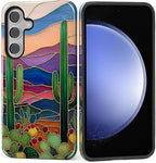 for Samsung Galaxy S24 FE Case, Stained Glass Cactus Pattern Glossy 2 in 1 by Teonvpu