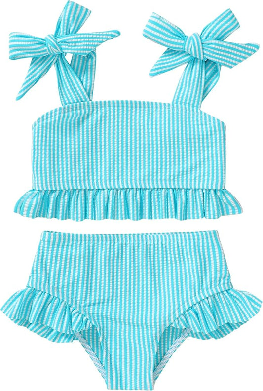 YOUNGER TREE Toddler Girls Two Pieces Swimsuit Color Block Stripe Swimwear Summer Beach Bathing Suit 18M-5T
