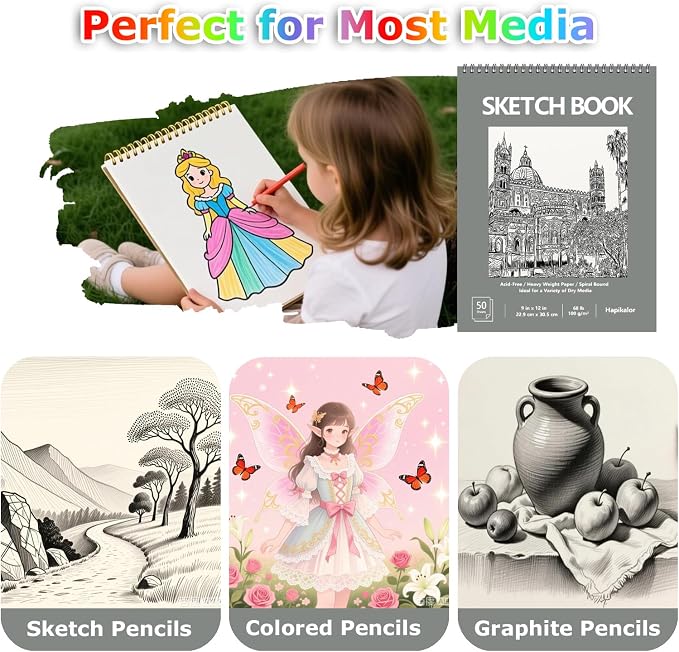 9" x 12" Sketch Book, Spiral Bound Sketch Pad, 4 Pack 50 Sheets 68lb/100gsm - Image 6