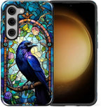 for Samsung Galaxy S23 Case, Crow Faux Stained Glass Pattern Glossy 2 in 1 - Image 2