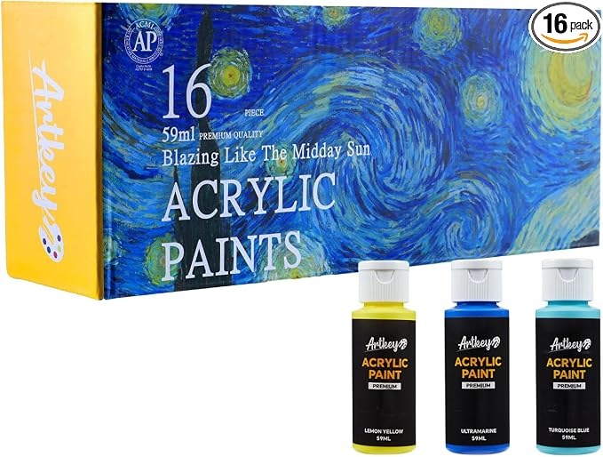 Artkey Acrylic Paint Set, 16 Colors 2 oz/59 ml Acrylic Paint Kit by Artkey