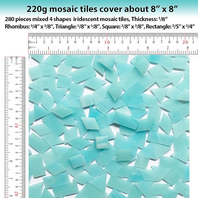 Iridescent Aqua Stained Glass Mosaic Tiles, 280 Pieces Mixed 4 Shapes Stained - Image 5