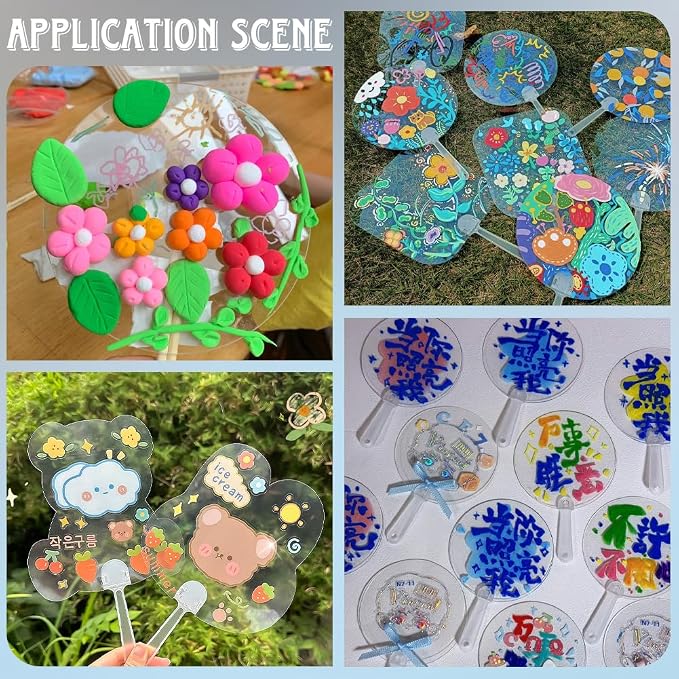 50Pcs Small Fan Blanks Round Plastic Hand Fan Bulk Summer Clear Transparent - Image 7