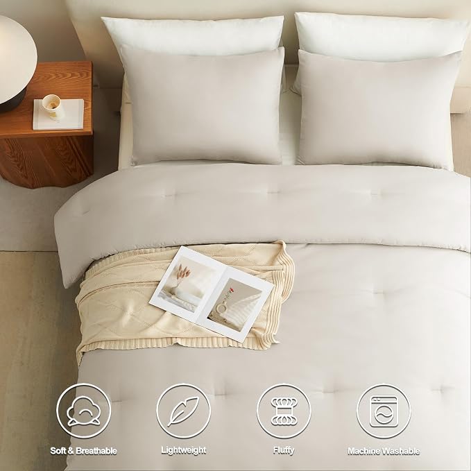 CozyLux Twin Comforter Set Beige, 2 Pieces Twin Extra Long Solid Breathable - Image 4