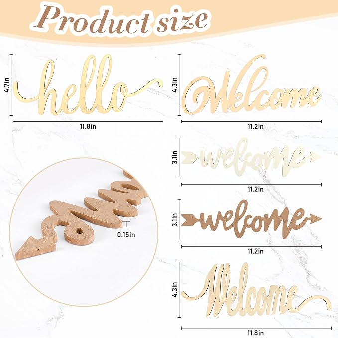 Welcome Hello Unfinished Wooden Letters Wood Cutout Signs - Image 2