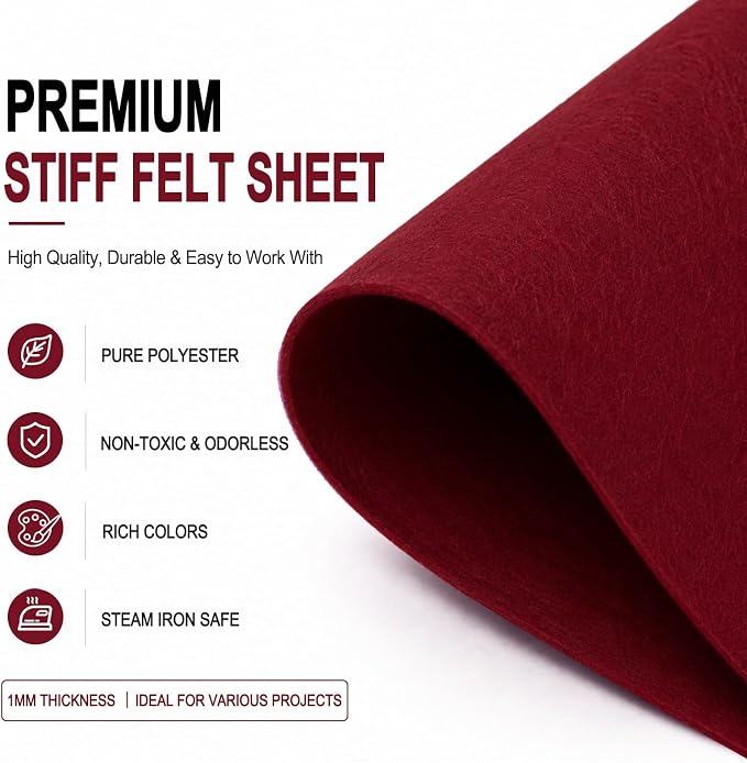 Wine Red Large Felt Fabric 36" x 36", 1mm Stiff Felt Sheet, Nonwoven Fabric - Image 4