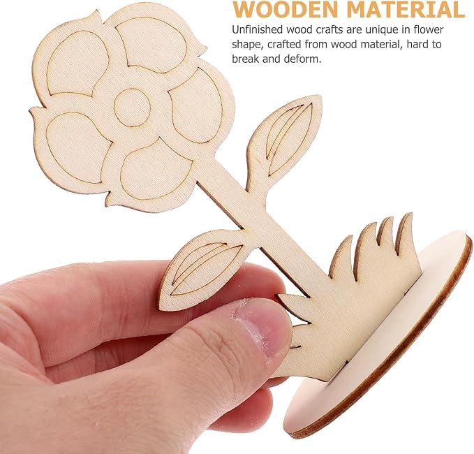 Toyvian 12Pcs Unfinished Wooden Flower Ornaments - Image 5