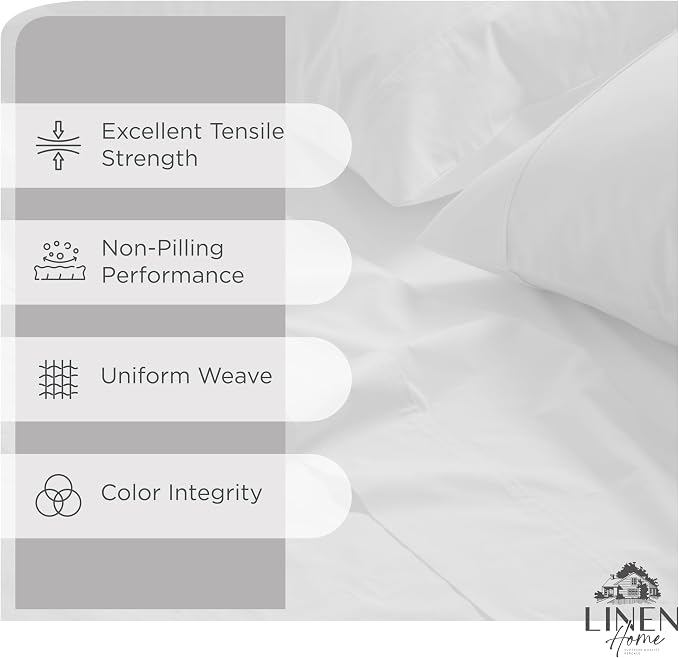 Linen Home 100% Cotton Percale Sheets Twin Size, Snow White, Deep Pocket - Image 2