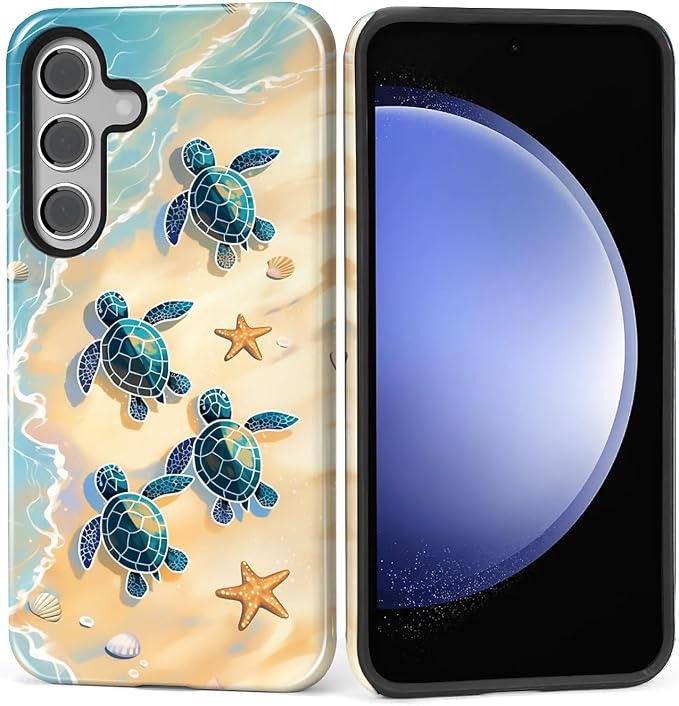 for Samsung Galaxy S24 Plus Case, Sea Turtle Beach Pattern Glossy 2 in 1 by Teonvpu