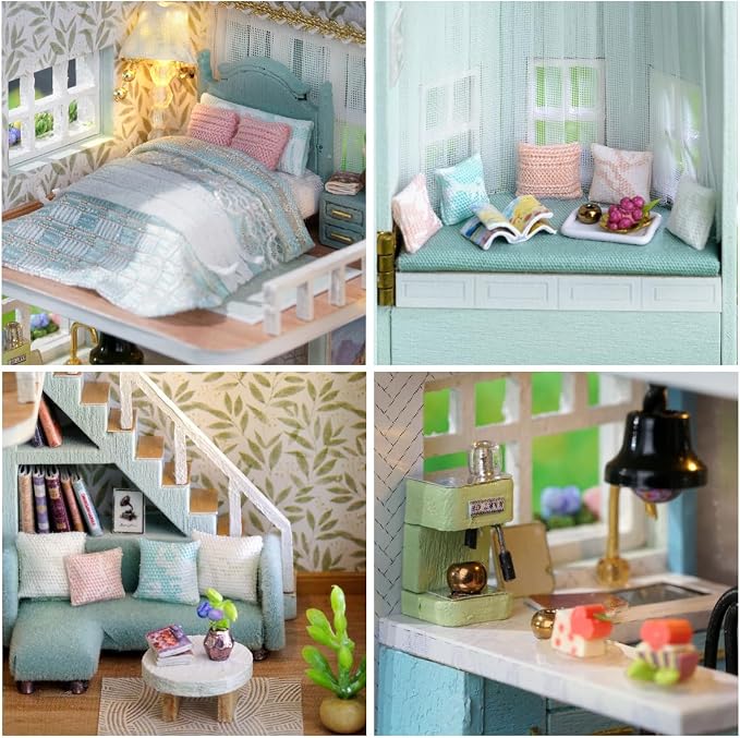 DIY Miniature House Kit, CUTEROOM Wooden Dollhouse Kit Mini House Making Kit - Image 6