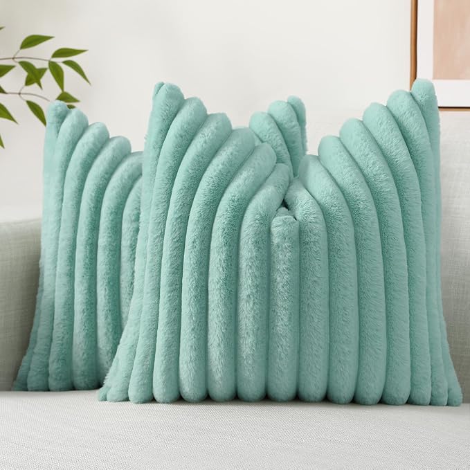 decorUhome Summer Cozy Faux Fur Throw Pillow Covers 16x16 Set of 2 Decorative by decorUhome