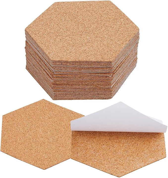 50Pcs Self Adhesive Cork Board Backings Cork Coaster Bottoms 4 Inch Hexagon by SOFPLATE