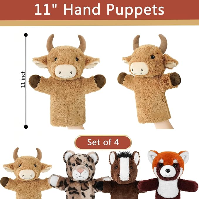 4 PCS 11 Inch Animal Hand Puppet Set Soft Realistic Wild Plush Puppets Toys - Image 2