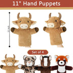 4 PCS 11 Inch Animal Hand Puppet Set Soft Realistic Wild Plush Puppets Toys - Image 2