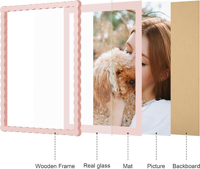12x16 Picture Frame with Mat for 11x14, Wavy Edge Wooden Real Glass Photo Frame - Image 5