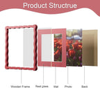 10x10 Picture Frame with Mat for 8x8, Wavy Edge Wooden Real Glass Photo Frame - Image 5