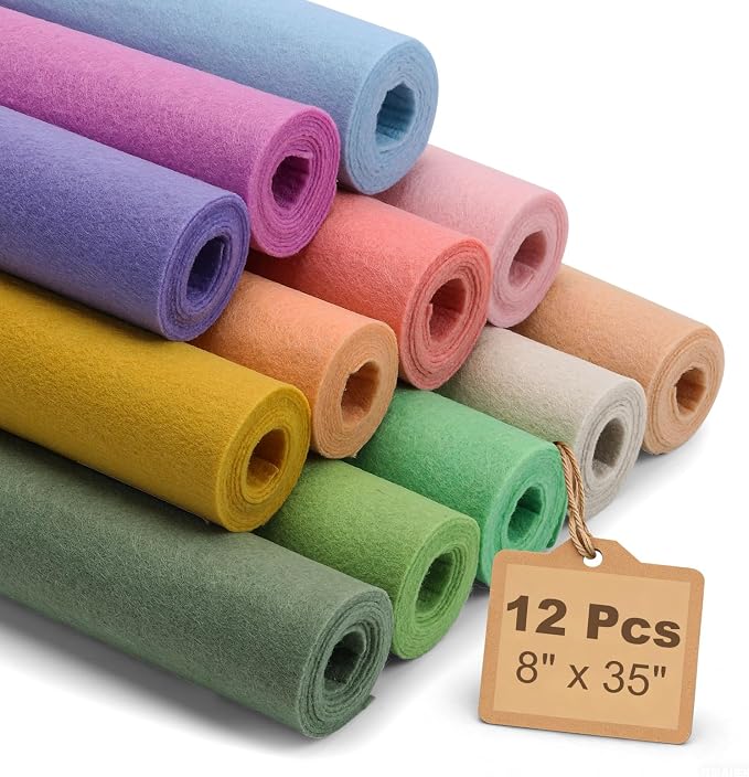Large Stiff Felt Sheets 8"x35" – 12 Assorted Colors Felt Fabric Bundle Pack by ZANEXIR